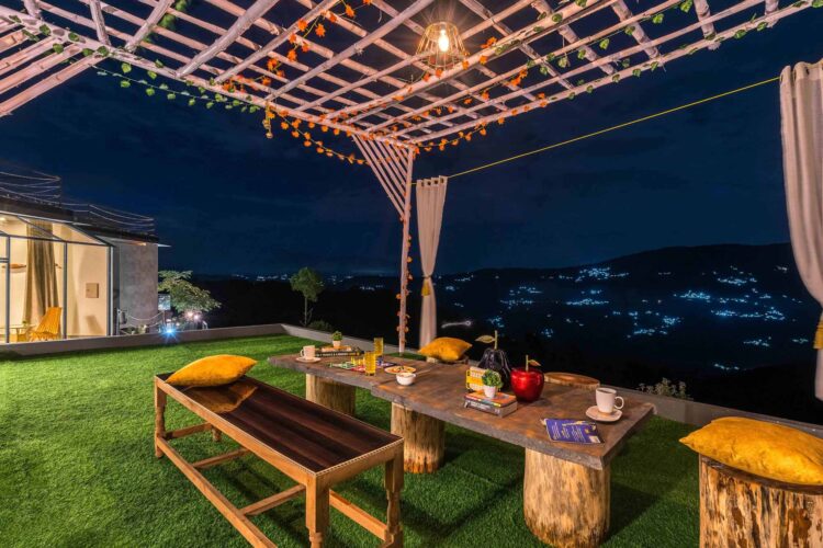 Pergola Sitting at SaffronStays Glasshouse Celeste in Rankihet